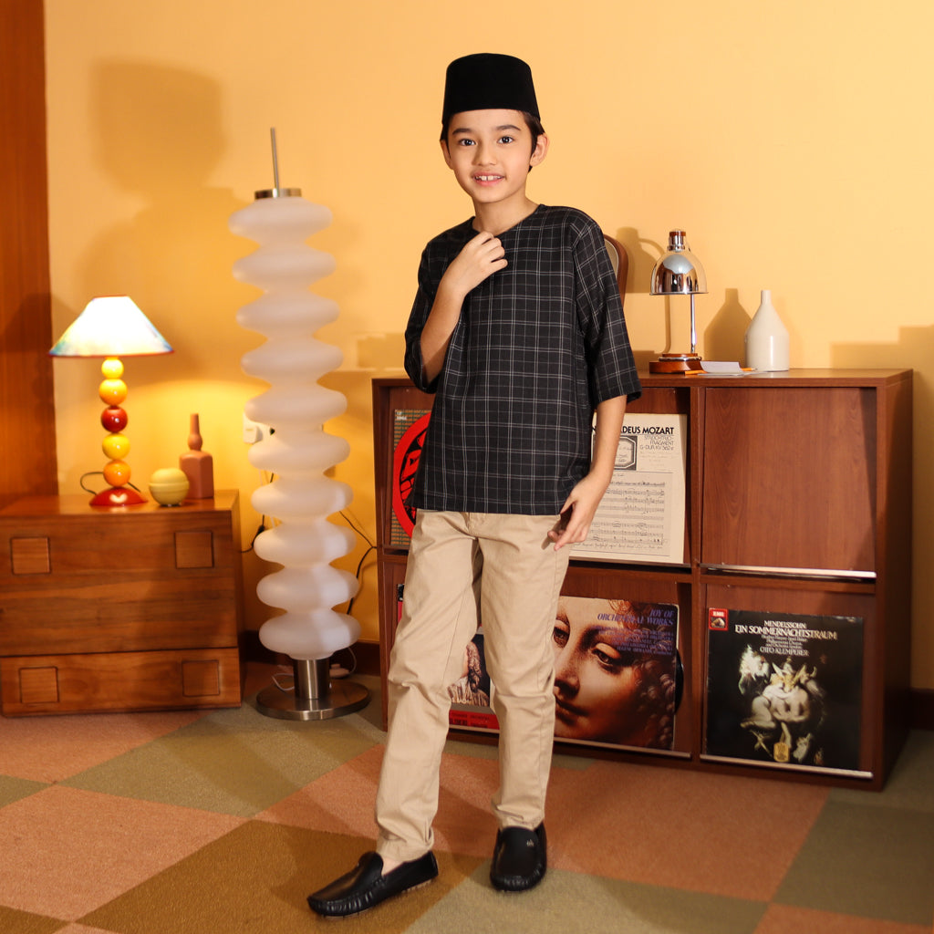 BLACK - KURTA "TULUS" CHECKEREED KID'S