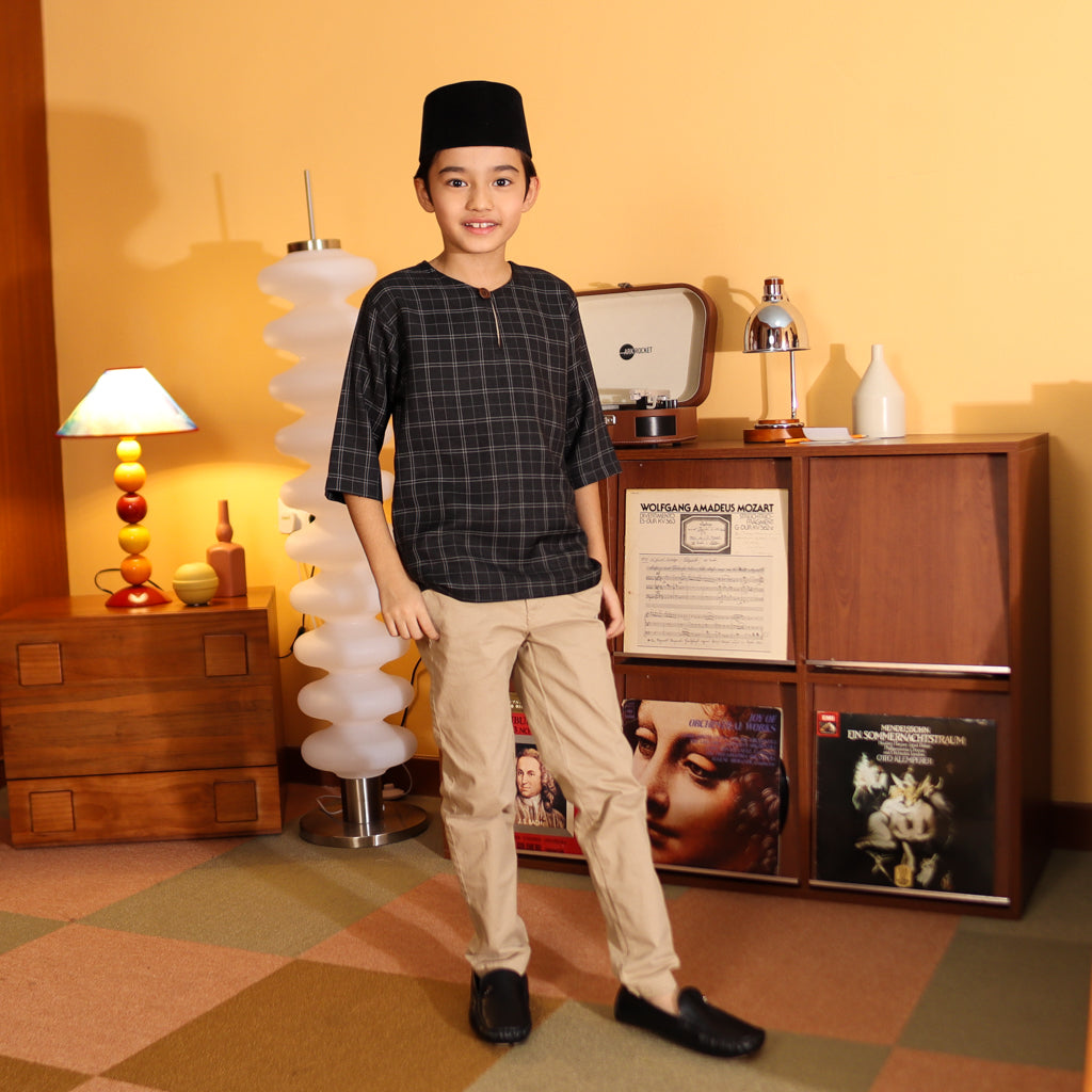 BLACK - KURTA "TULUS" CHECKEREED KID'S