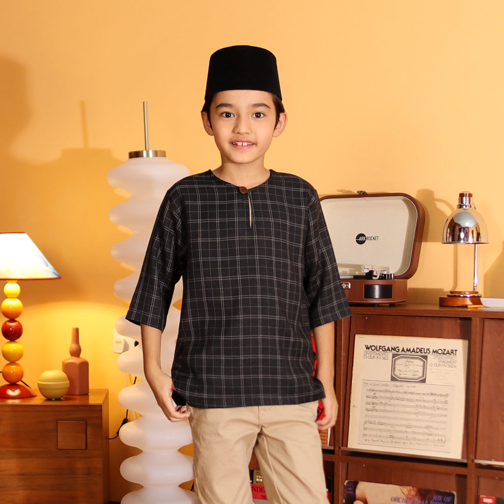 BLACK - KURTA "TULUS" CHECKEREED KID'S
