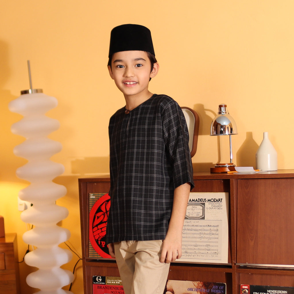 BLACK - KURTA "TULUS" CHECKEREED KID'S