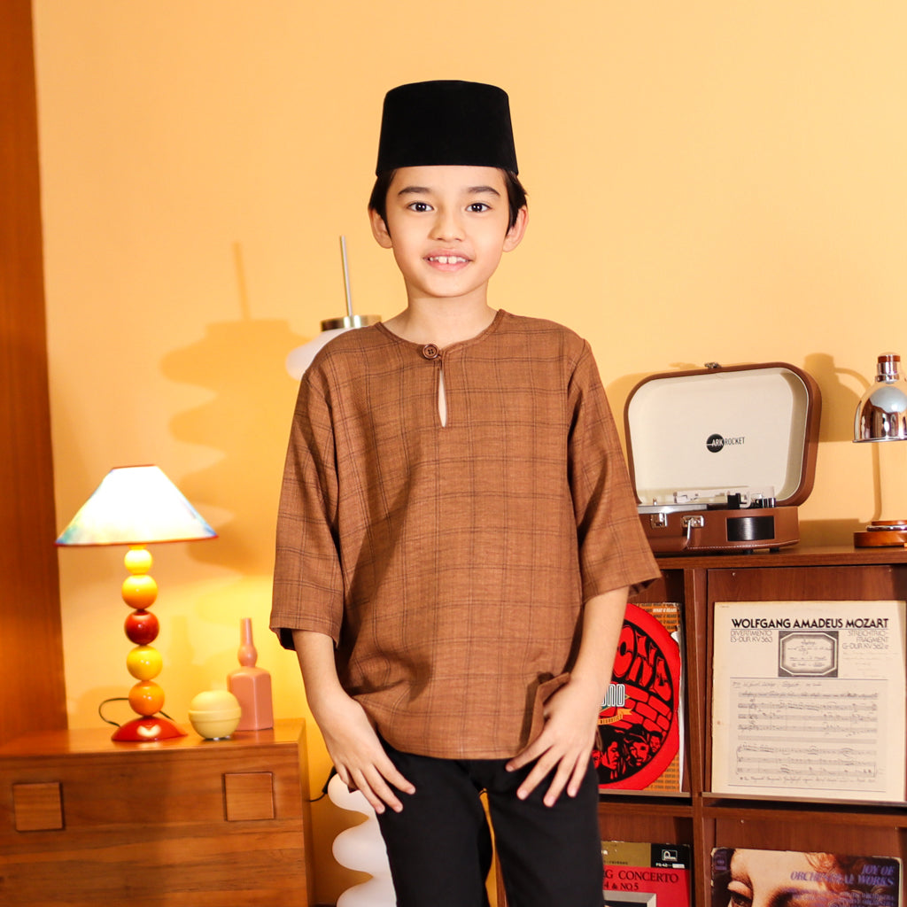 CHOCO BROWN - KURTA "TULUS" CHECKEREED KID'S