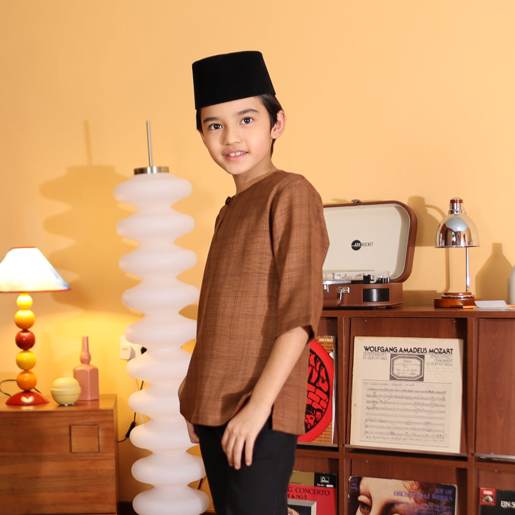 CHOCO BROWN - KURTA "TULUS" CHECKEREED KID'S