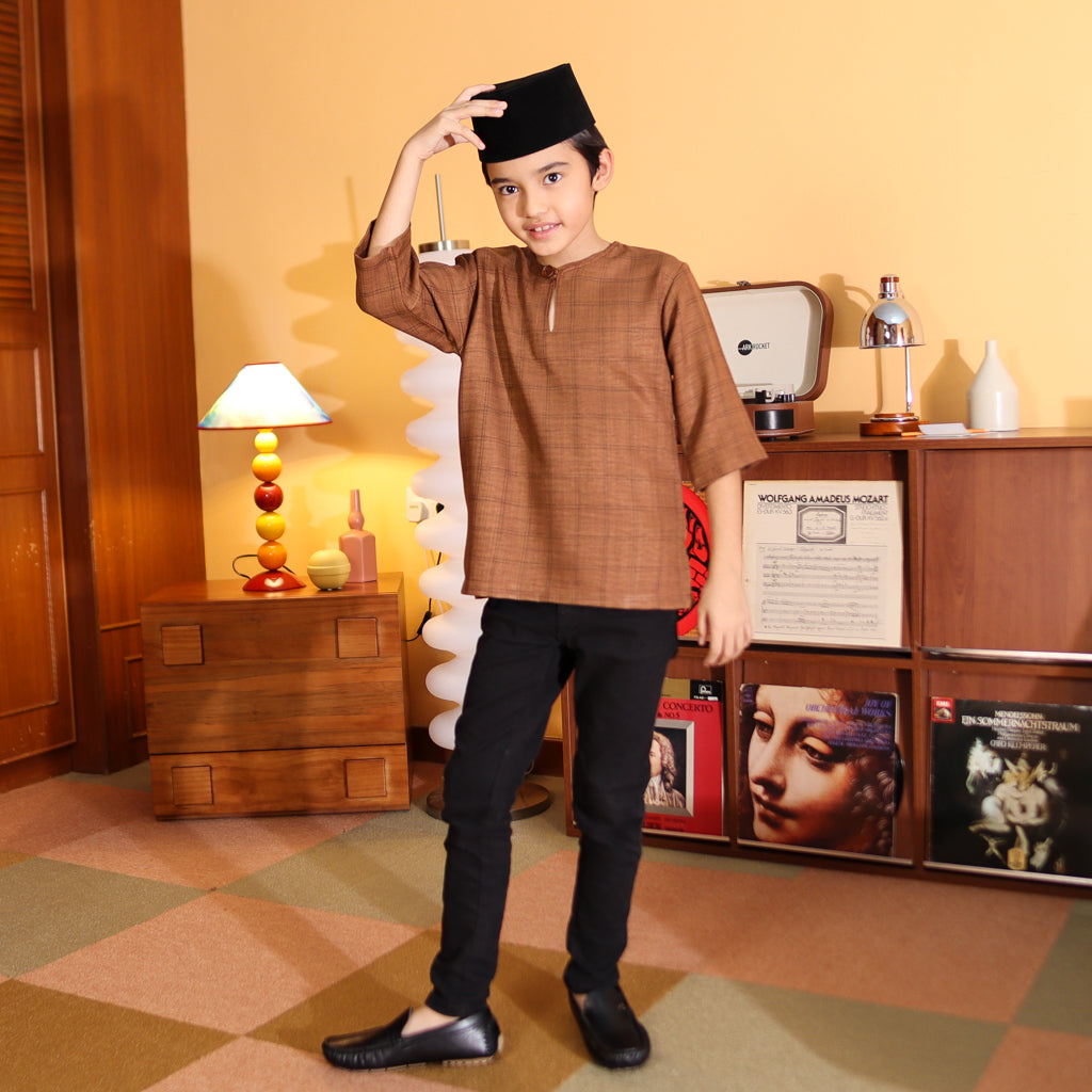 CHOCO BROWN - KURTA "TULUS" CHECKEREED KID'S