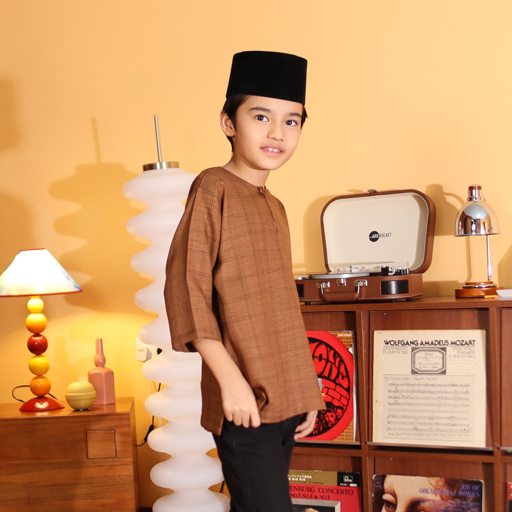 CHOCO BROWN - KURTA "TULUS" CHECKEREED KID'S