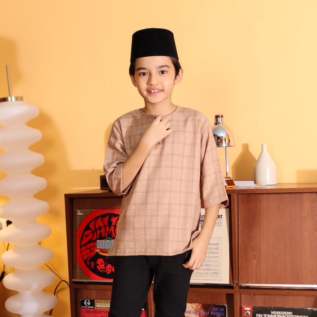 COFFEE MILK - KURTA "TULUS" CHECKEREED KID'S