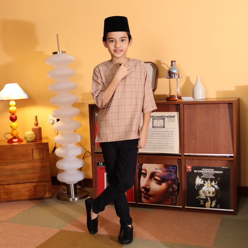 COFFEE MILK - KURTA "TULUS" CHECKEREED KID'S