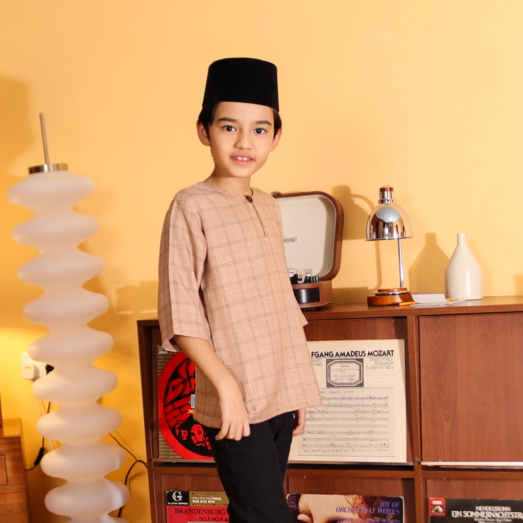 COFFEE MILK - KURTA "TULUS" CHECKEREED KID'S