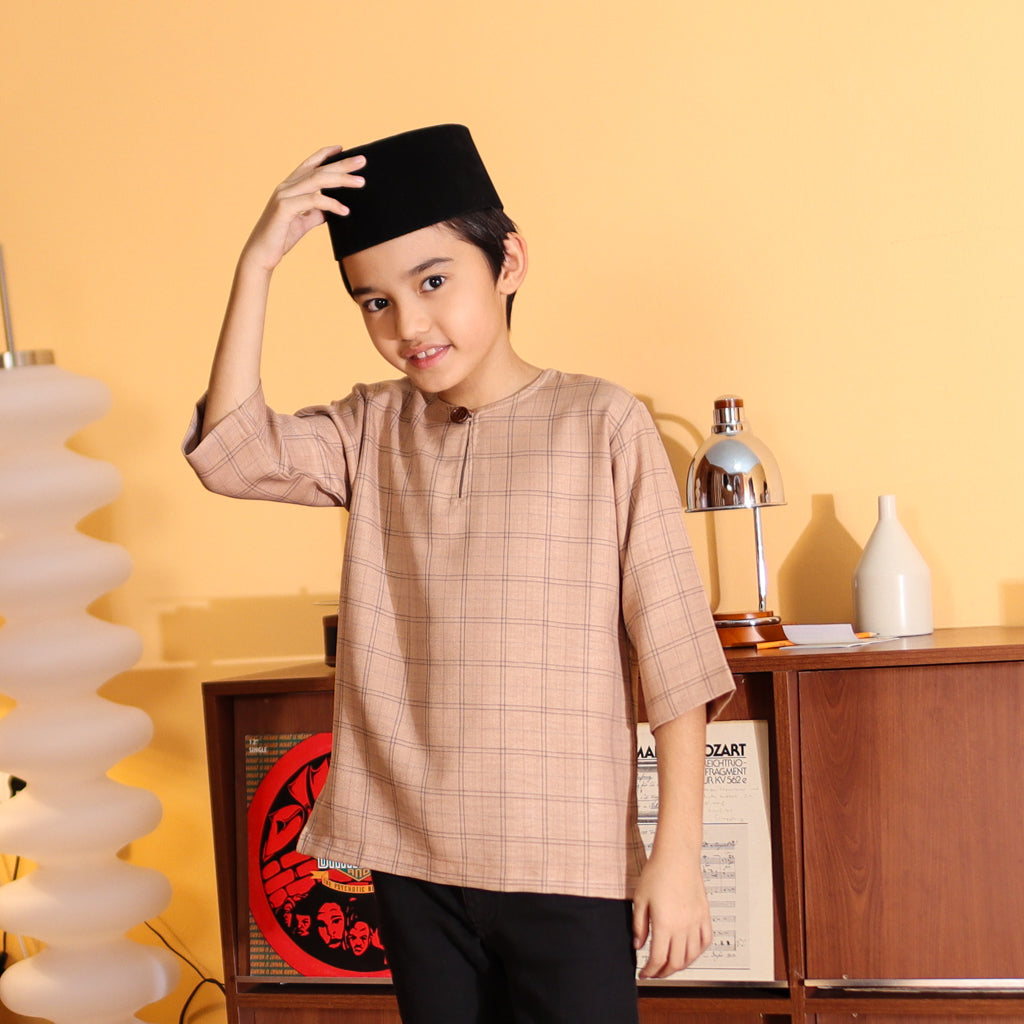 COFFEE MILK - KURTA "TULUS" CHECKEREED KID'S