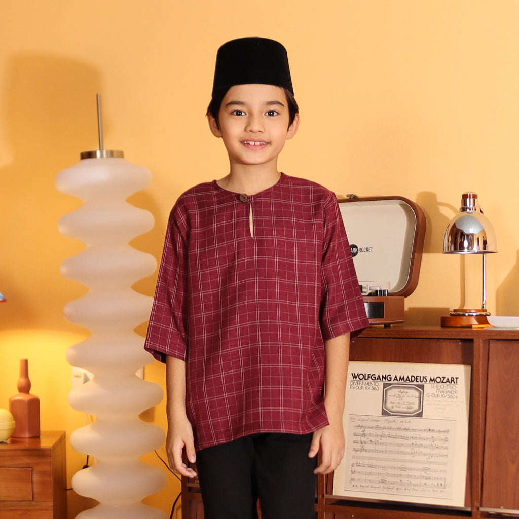 BURGUNDY - KURTA "TULUS" CHECKEREED KID'S