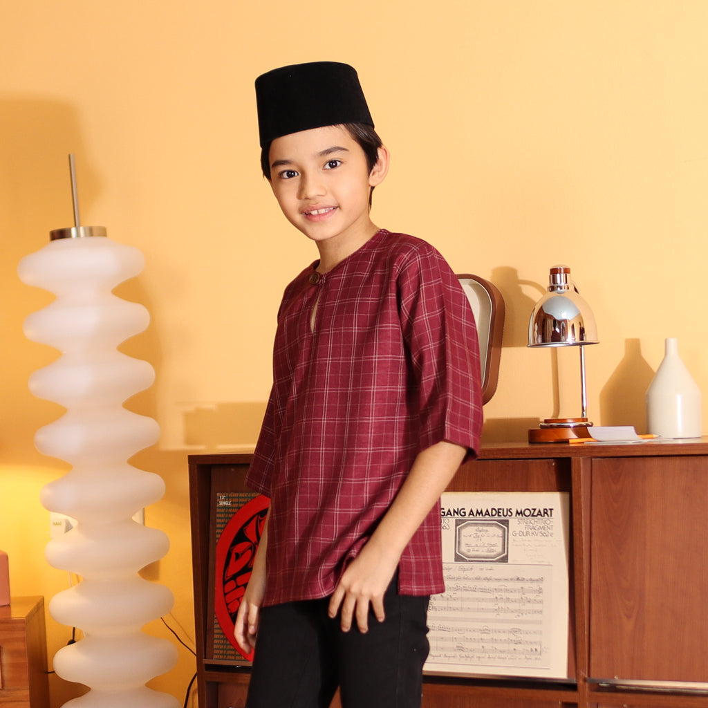 BURGUNDY - KURTA "TULUS" CHECKEREED KID'S