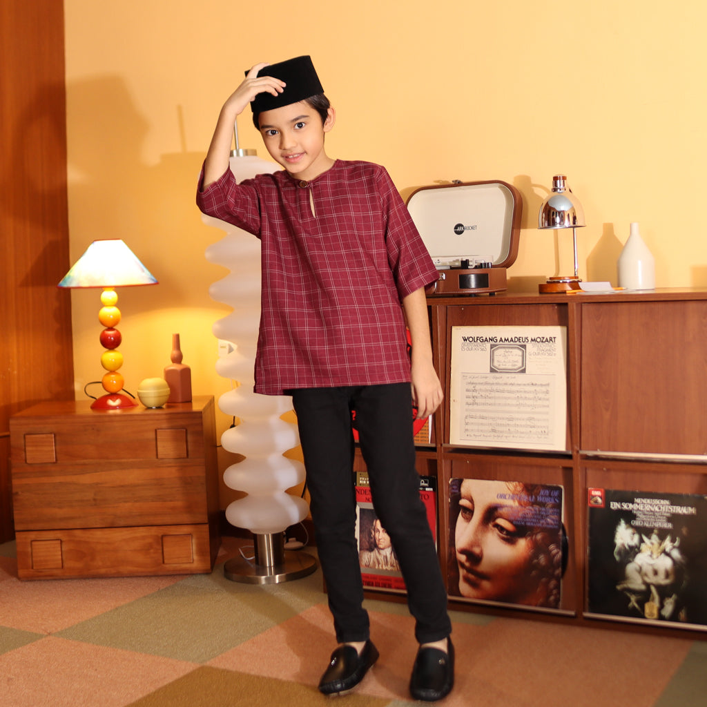BURGUNDY - KURTA "TULUS" CHECKEREED KID'S