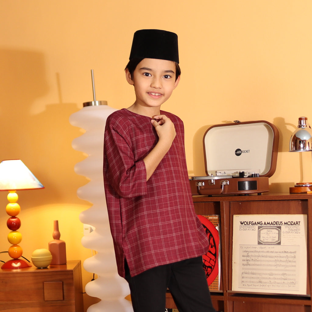 BURGUNDY - KURTA "TULUS" CHECKEREED KID'S
