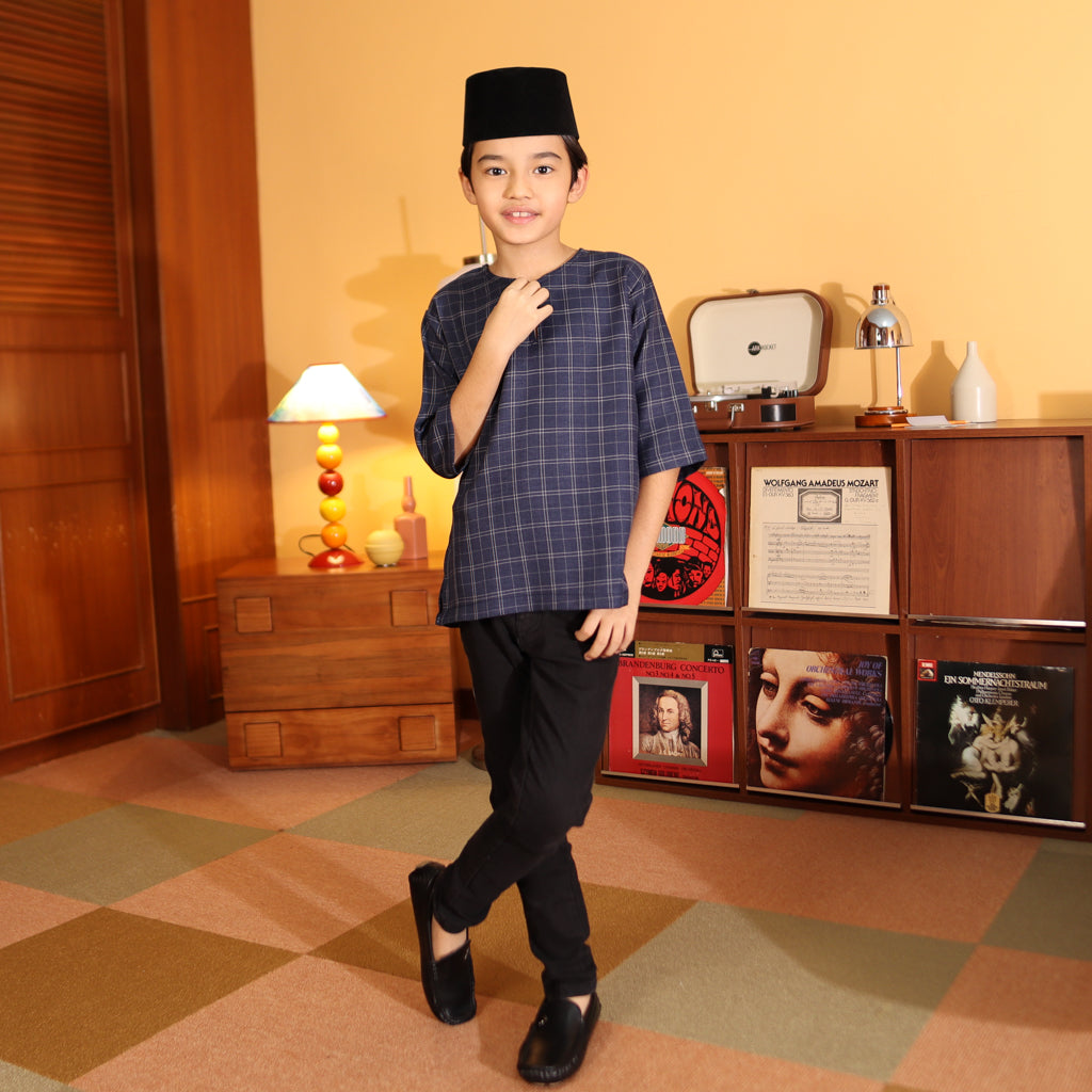 NAVY - KURTA "TULUS" CHECKEREED KID'S
