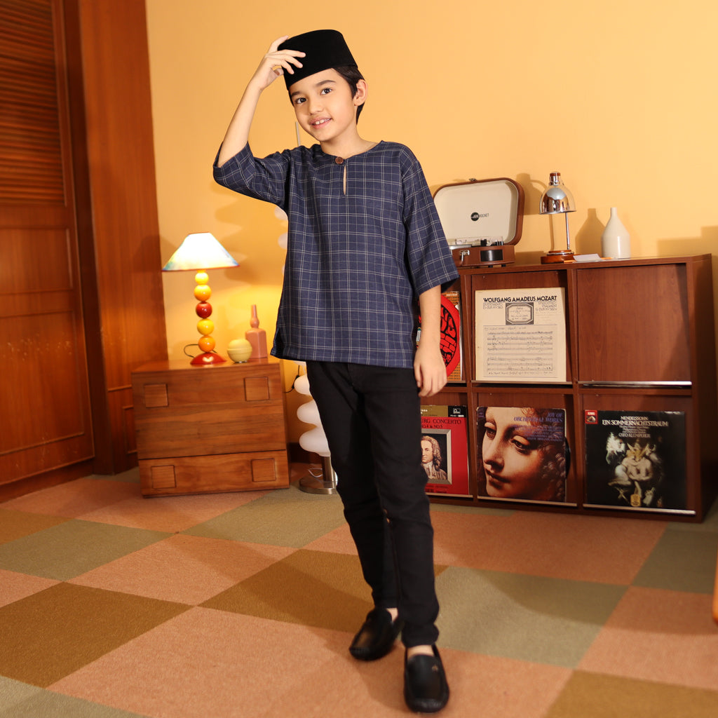 NAVY - KURTA "TULUS" CHECKEREED KID'S