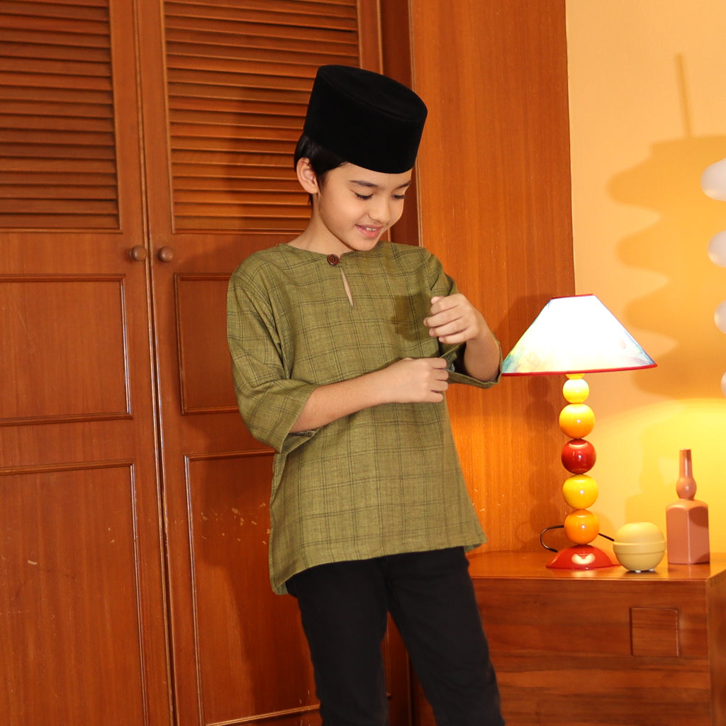 OLIVE - KURTA "TULUS" CHECKEREED KID'S