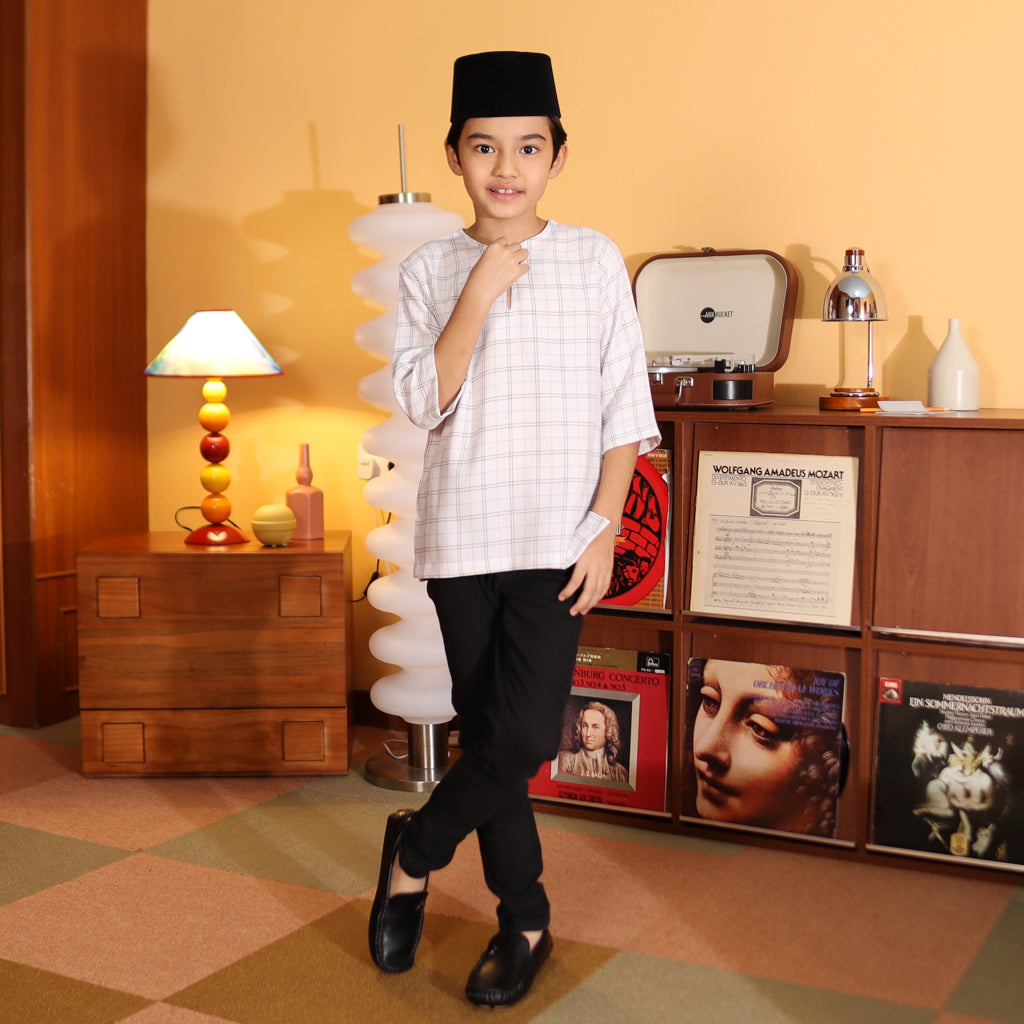 WHITE - KURTA "TULUS" CHECKEREED KID'S
