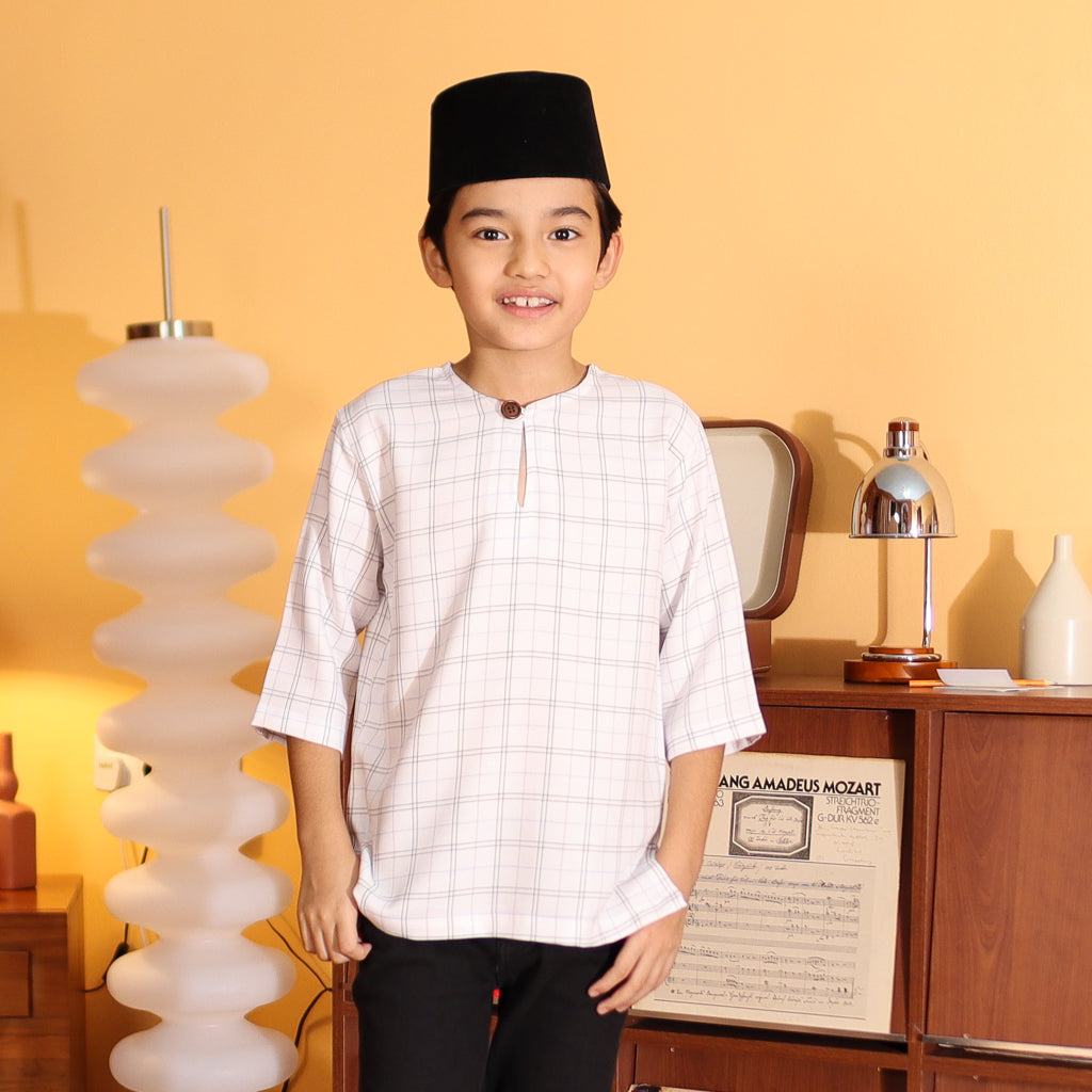 WHITE - KURTA "TULUS" CHECKEREED KID'S