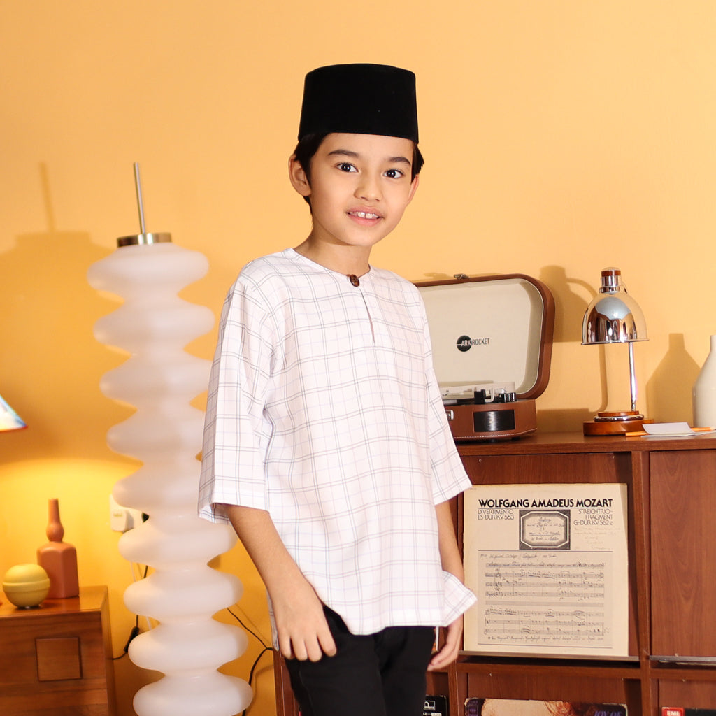 WHITE - KURTA "TULUS" CHECKEREED KID'S